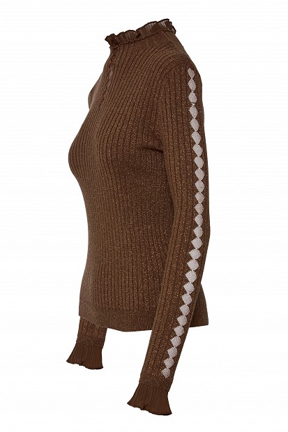 Lurex turtleneck sweater with ruffle details