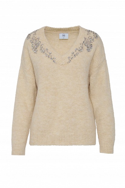 V-neck sweater with embellished stones