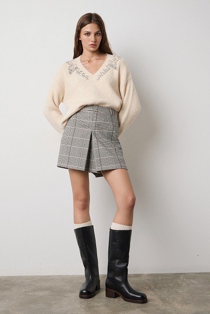 V-neck sweater with embellished stones