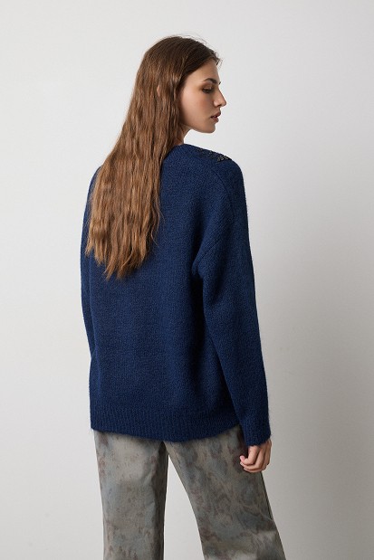V-neck sweater with embellished stones