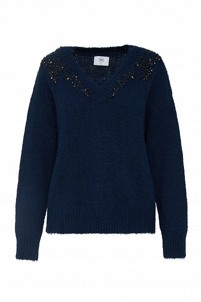 V-neck sweater with embellished stones
