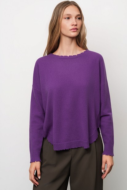 Wool sweater with distressed details
