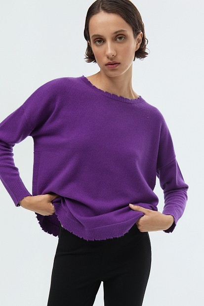 Wool sweater with distressed details