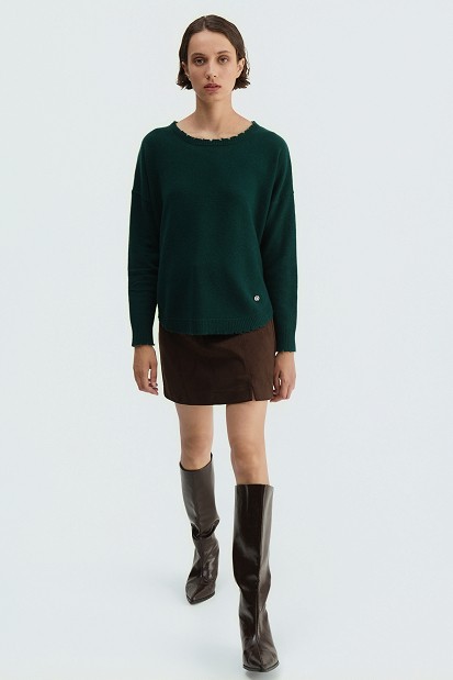 Wool sweater with distressed details