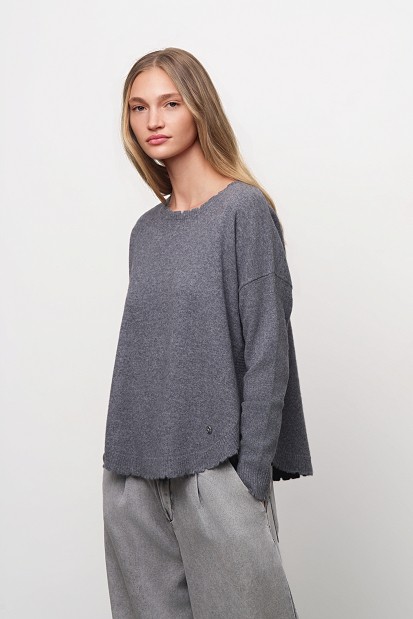 Wool sweater with distressed details