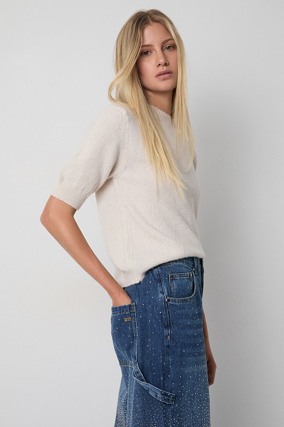 Short-sleeved sequin sweater