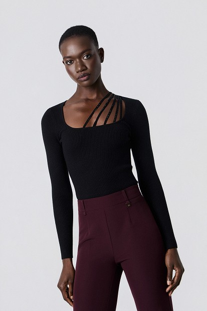 Ribbed sweater with rhinestone detailing