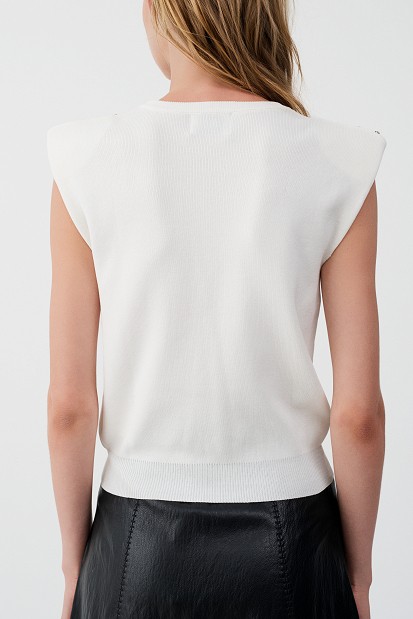 Sleeveless sweater with rhinestone embellishments
