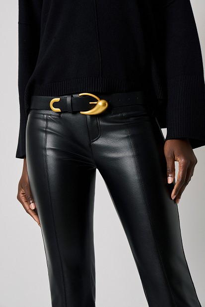 Leather belt with a buckle