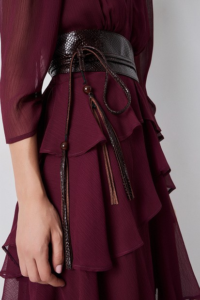 Snakeskin-effect leather belt