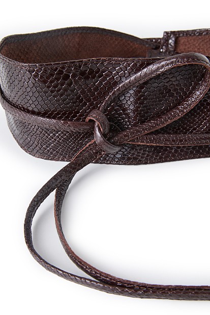 Snakeskin-effect leather belt