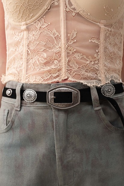 Suede leather belt with decorative details