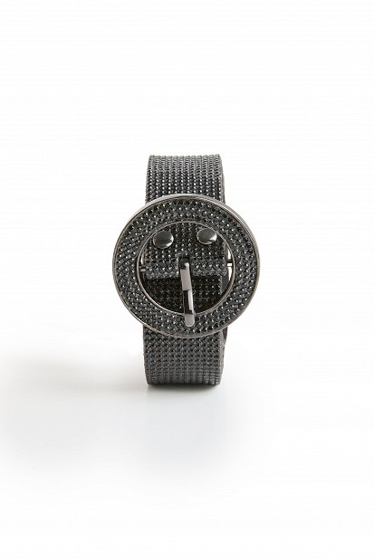 Rhinestone belt with a round buckle
