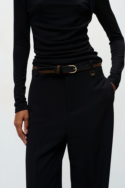 Two-tone suede belt with a metal buckle