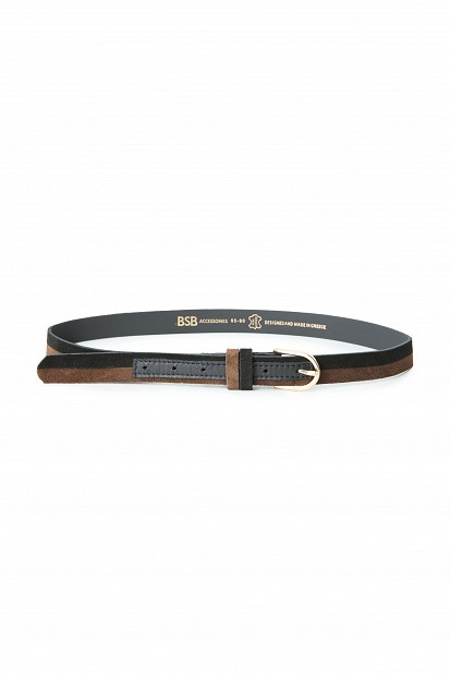 Two-tone suede belt with a metal buckle