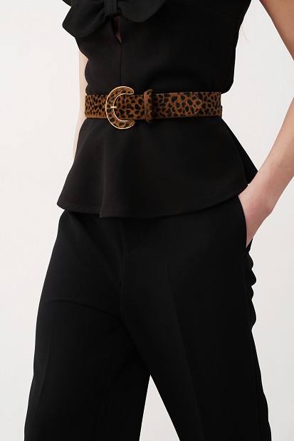 Leather pony skin belt with leopard print