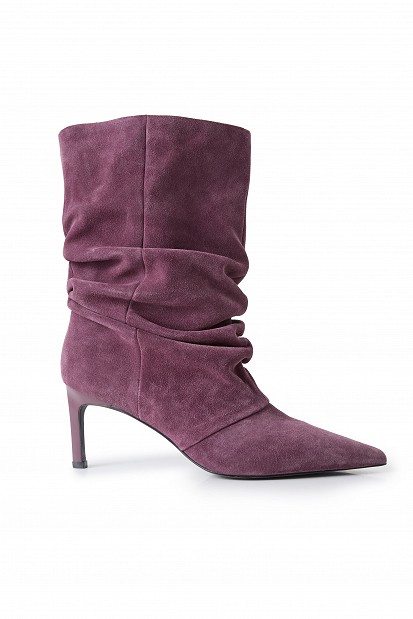 Suede high-knee boots with gathered detailing