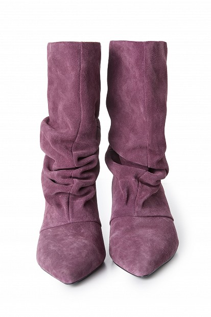 Suede high-knee boots with gathered detailing