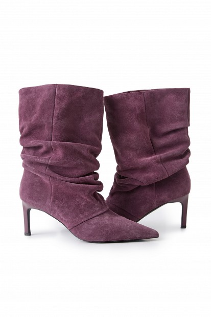 Suede high-knee boots with gathered detailing