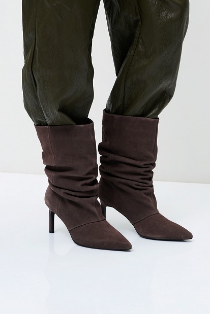 Suede high-knee boots with gathered detailing