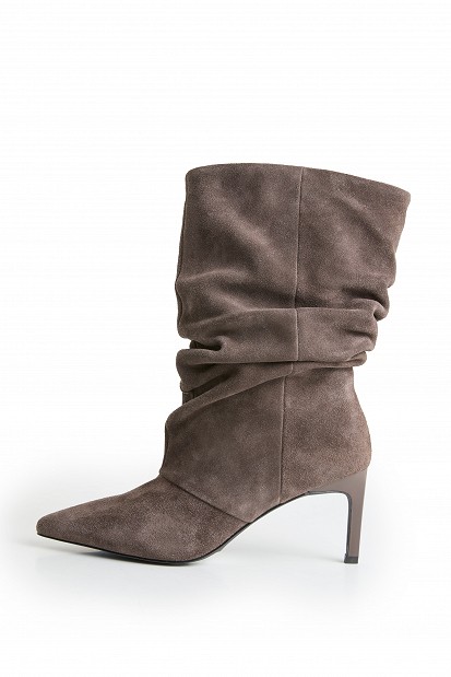 Suede high-knee boots with gathered detailing