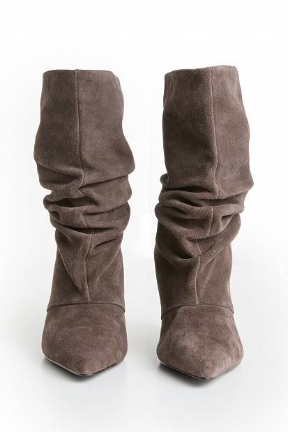 Suede high-knee boots with gathered detailing
