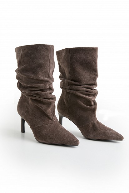 Suede high-knee boots with gathered detailing