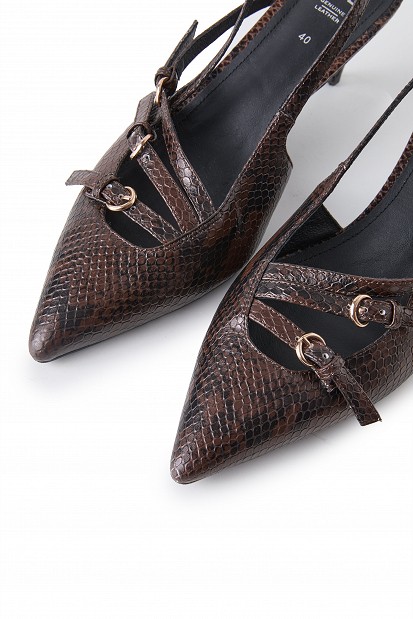 Leather snake-effect heels
