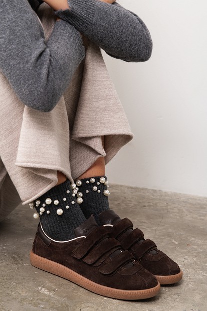 Suede sneakers with velcro straps