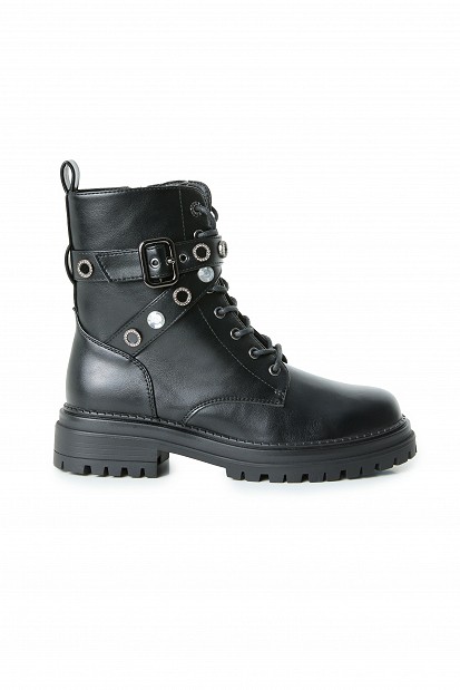 Leather-look ankle boots with decorative details