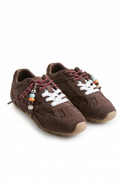 Sneakers din piele întoarsă cu detalii decorative