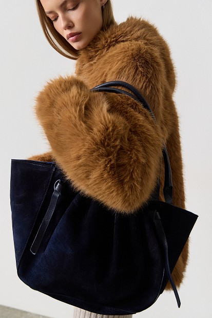 Ruched suede shoulder bag