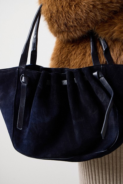 Ruched suede shoulder bag