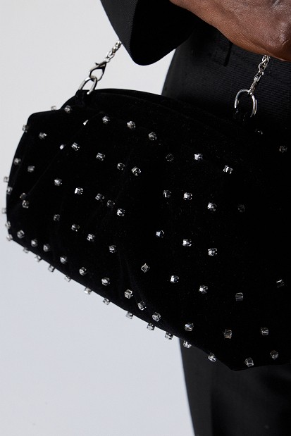 Velvet clutch bag with rhinestones