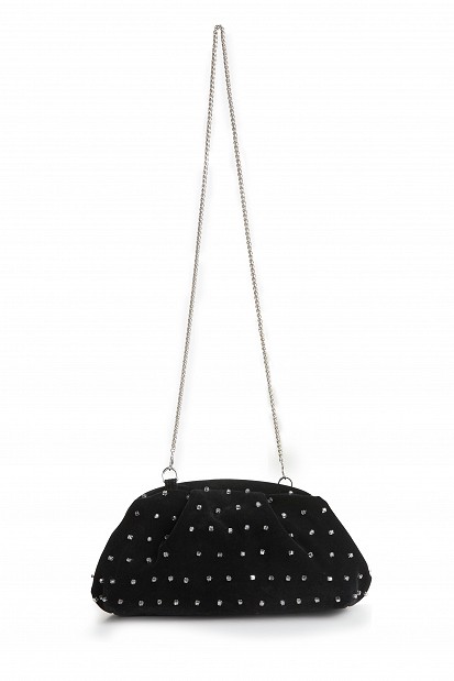 Velvet clutch bag with rhinestones