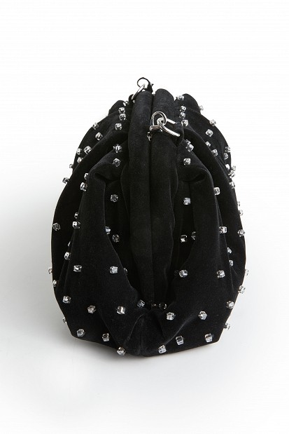 Velvet clutch bag with rhinestones