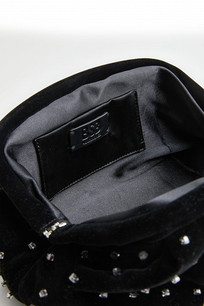 Velvet clutch bag with rhinestones