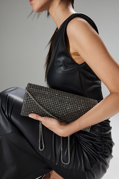 Satin clutch with rhinestones