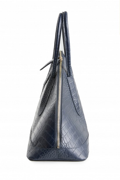 Handbag with asymmetric shape and croc-effect texture