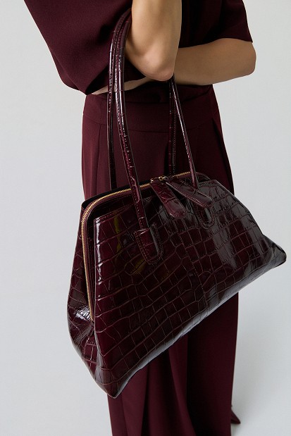 Geantă de umăr din piele cu model croco