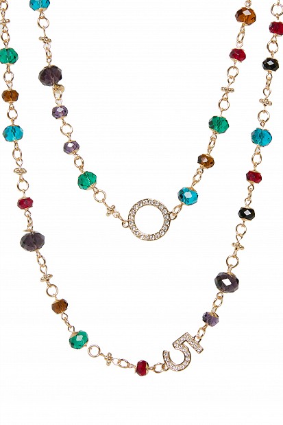 Long necklace with multicoloured beads