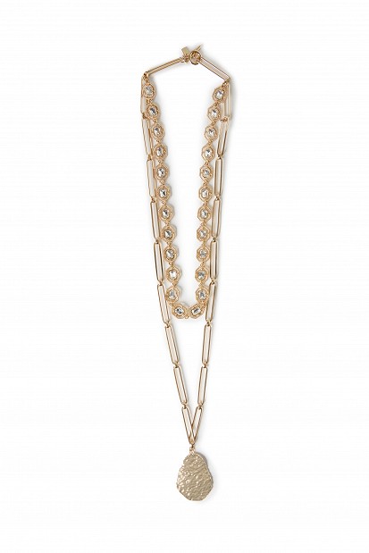 Double-layer necklace with rhinestone detailing