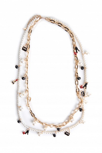 Double-layer necklace with chain and pearls