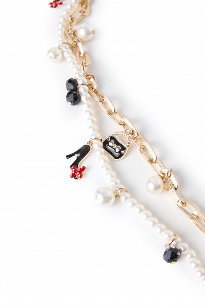 Double-layer necklace with chain and pearls