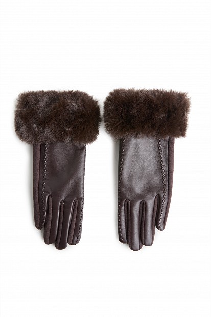 Faux fur-trimmed gloves with a leather-look finish