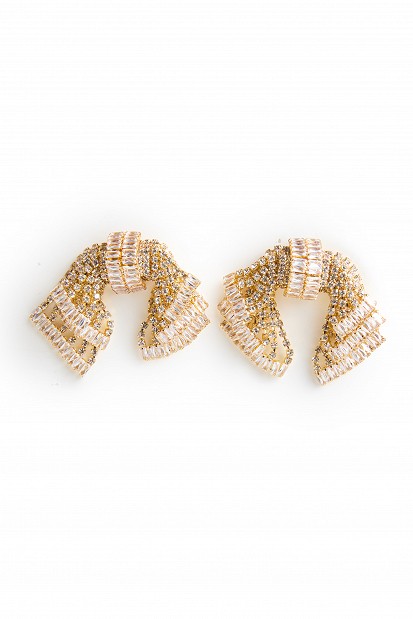 Bow-shaped crystal earrings