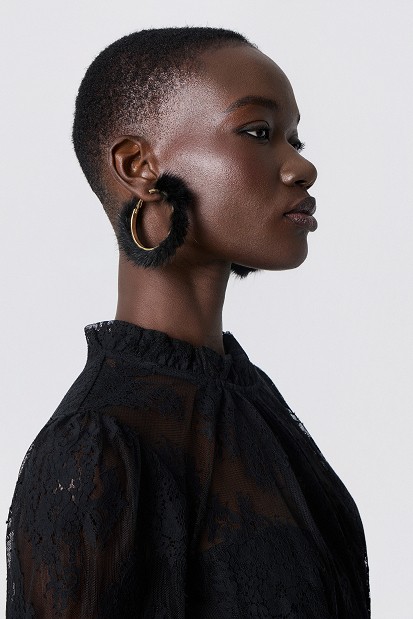 Gold hoop earrings with faux fur