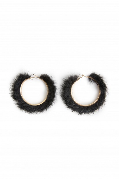 Gold hoop earrings with faux fur