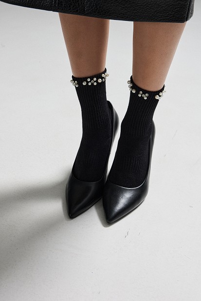 Ankle socks with pearl and rhinestone details