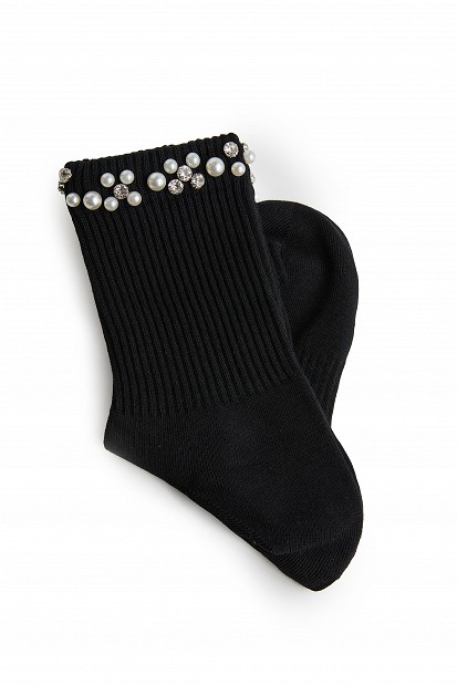 Ankle socks with pearl and rhinestone details